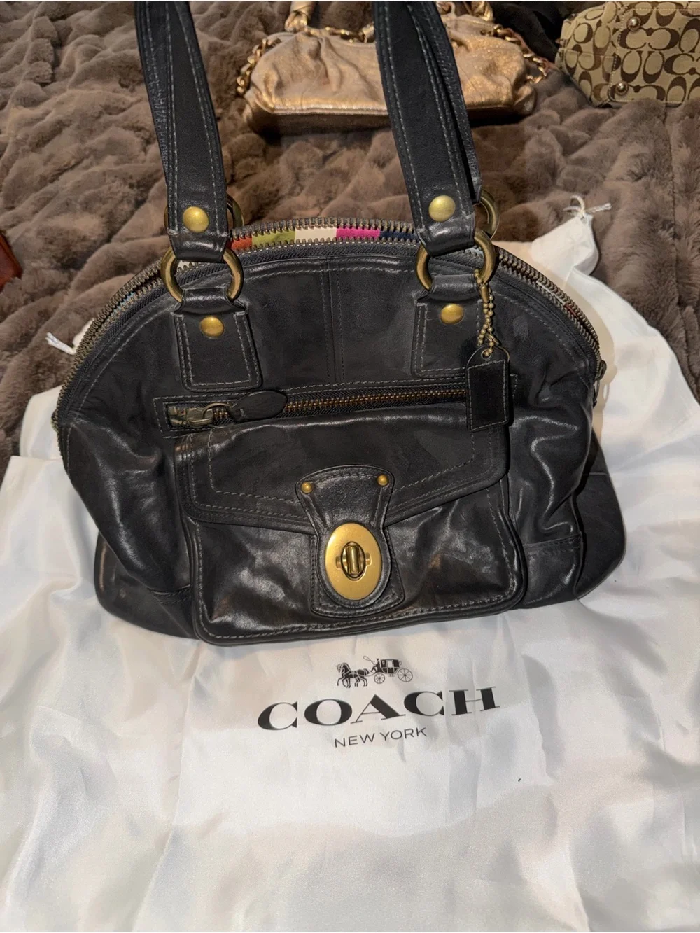 Coach Vintage Black Leather Dome Satchel with Gold Hardware - Picture 1 of 6